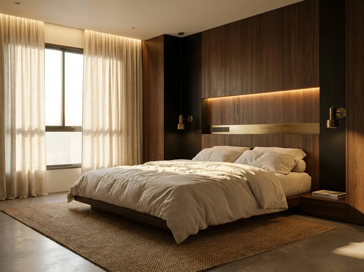 Quarto master Itaim com persianas motorizadas e iluminação automatizada